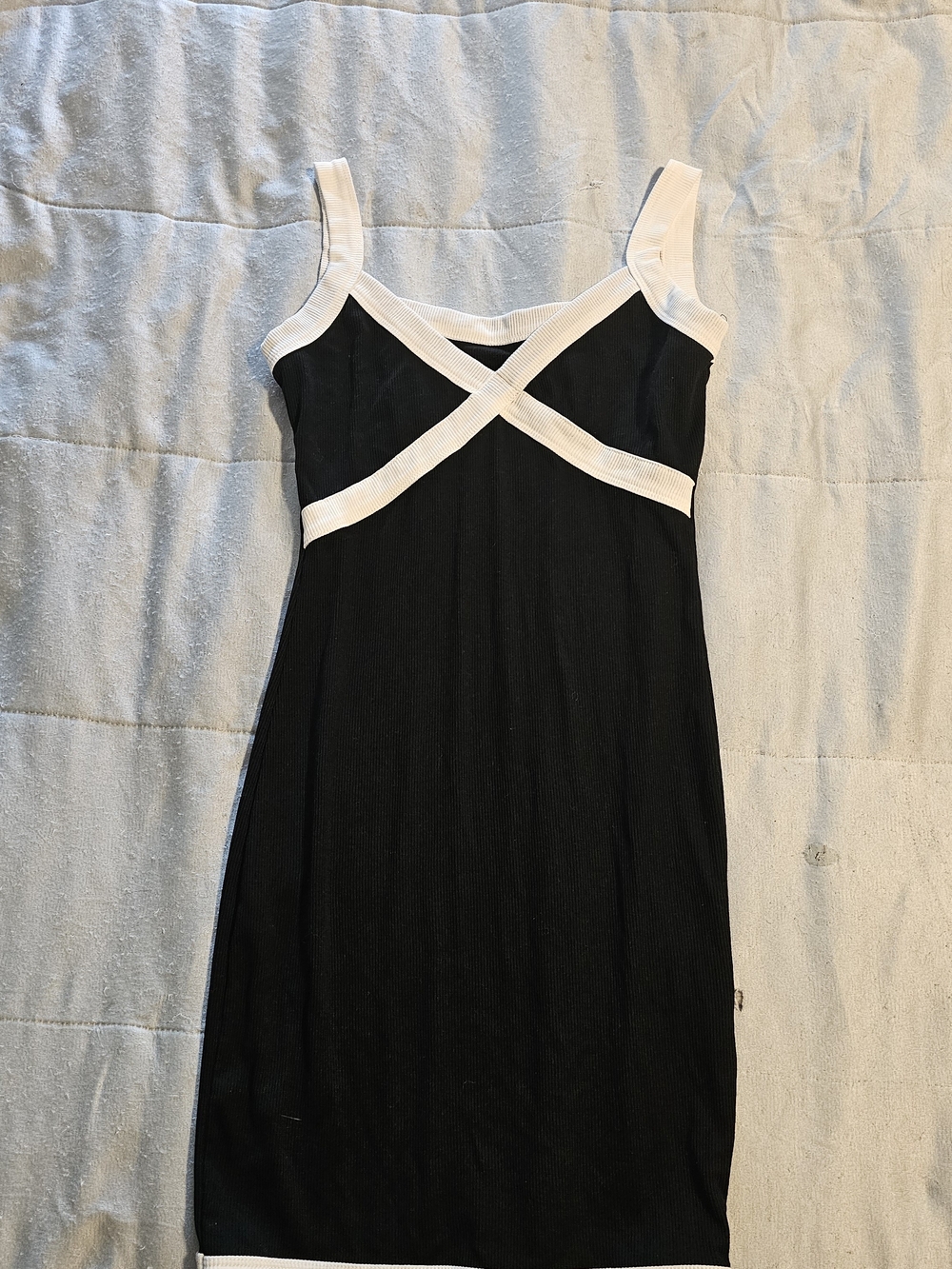 Black Maxi Dress with White Trim - Classic Contrast Design